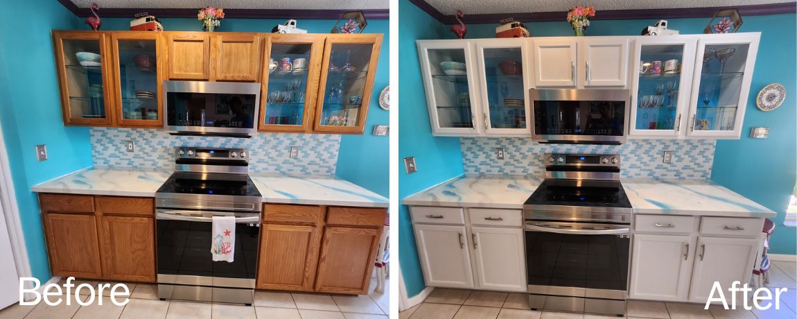 Image of before and after cabinet restoration