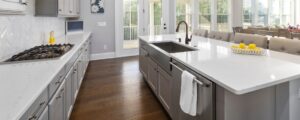how to sand cabinets Kitchen with freshly painted cabinets after proper sanding and refinishing
