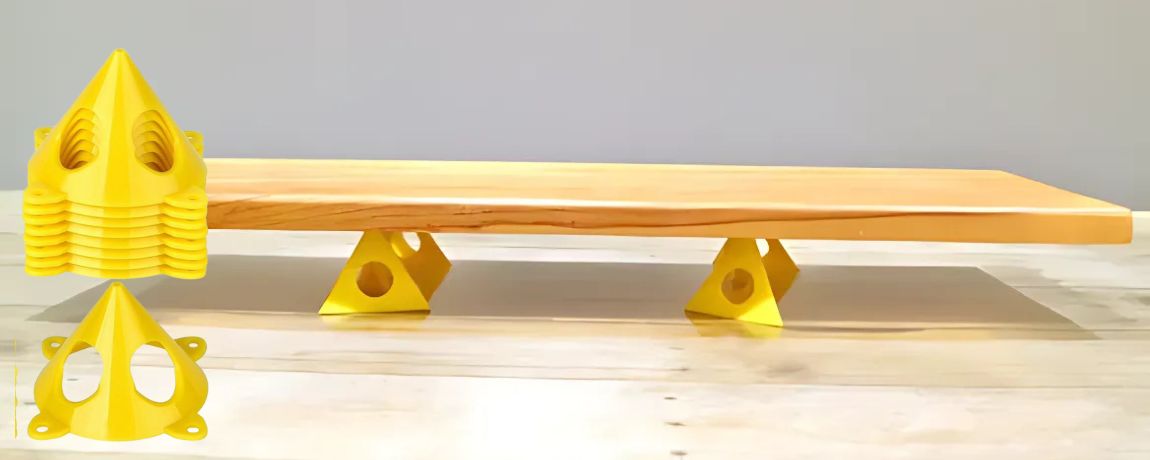 Essential tools for cabinet painting beginners: painter’s pyramids supporting a wood cabinet door