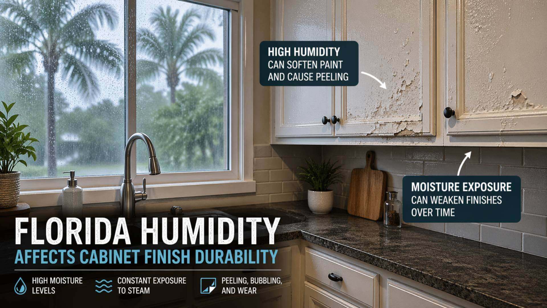 Florida humidity affecting cabinet finish in kitchen environment